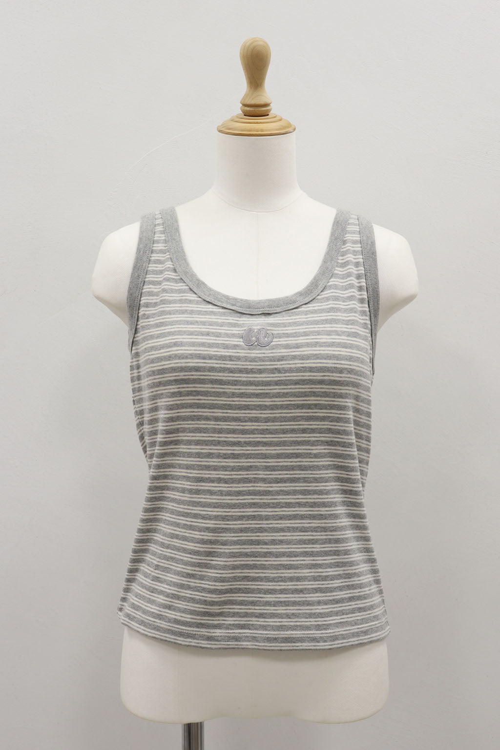 Embroidered Striped Tank Top Gray