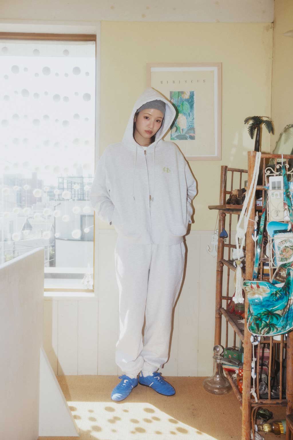 Embroidery Full Zip Hoodie Gray