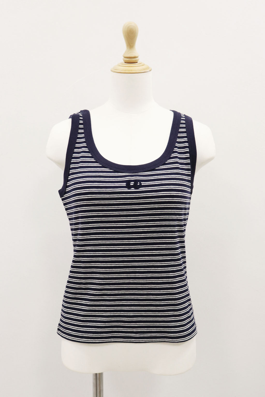 Embroidered Striped Tank Top Navy