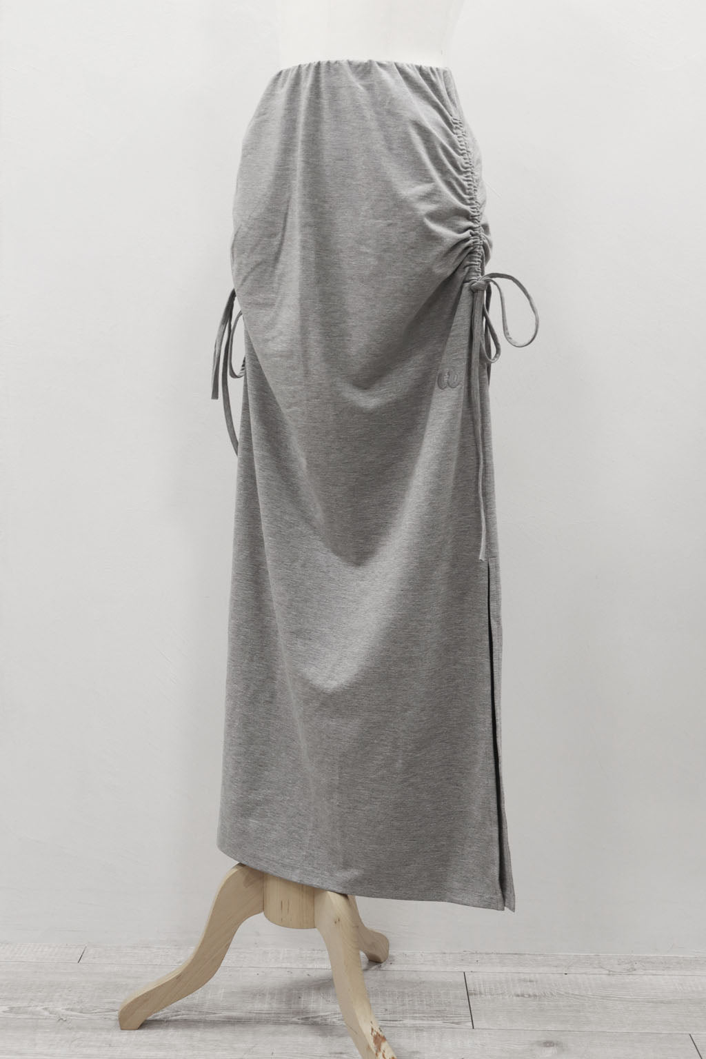 Side Drawstring Long Skirt Gray