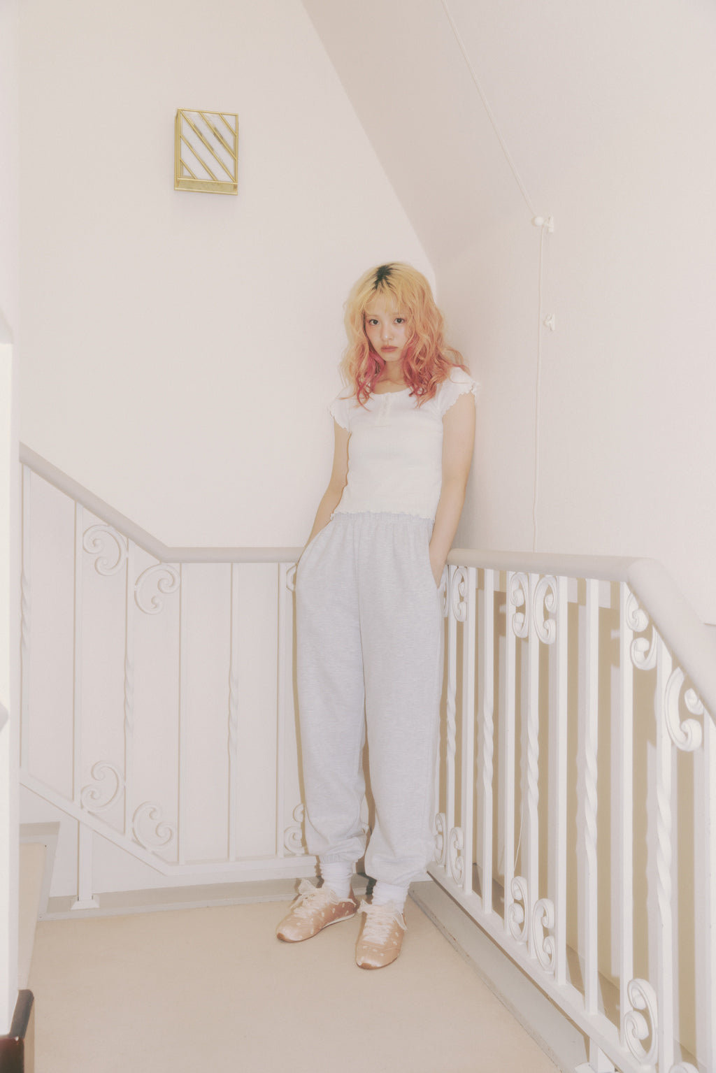 Mellow Hem Henry Neck Top White