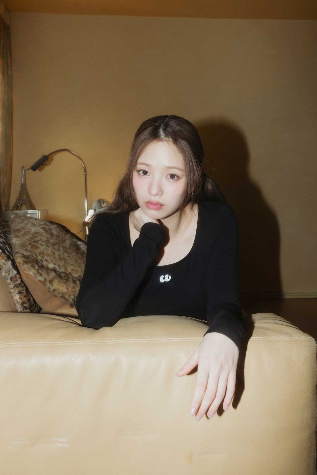 Square Neck Logo Printed Long Sleeve Top Black