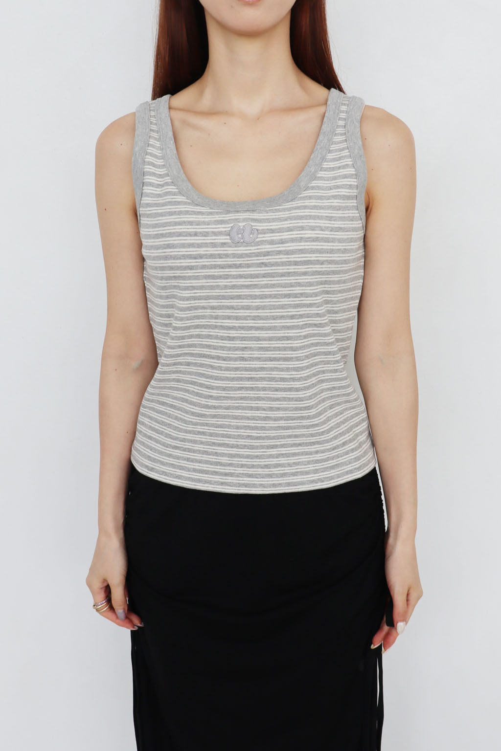 Embroidered Striped Tank Top Gray