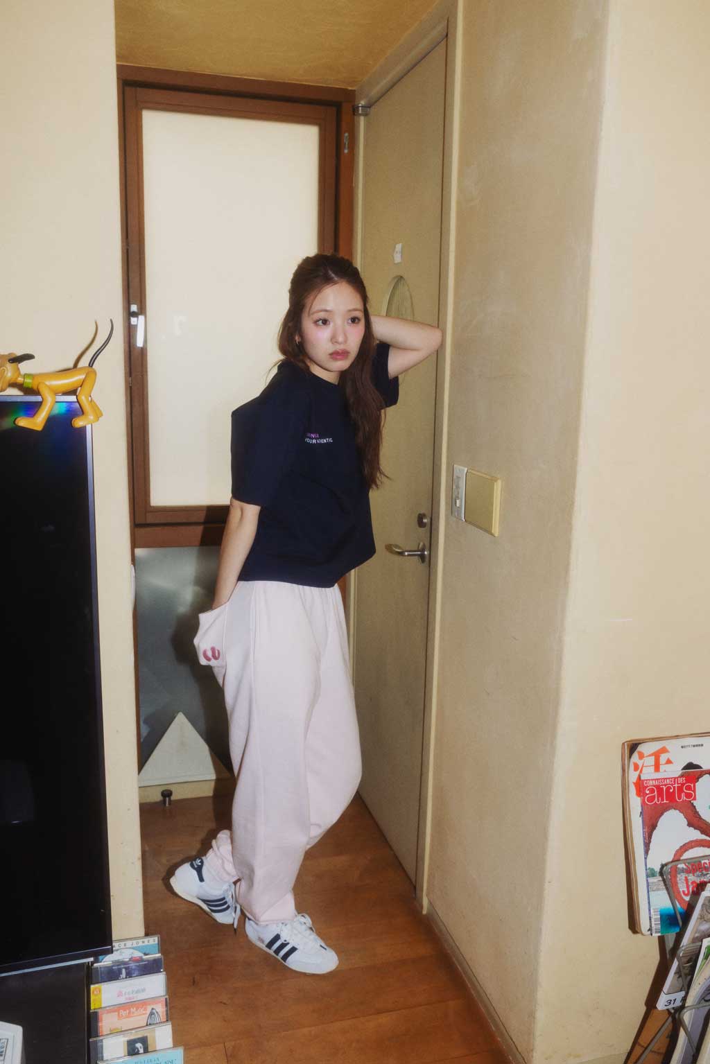 Embroidery Sweat Pants Pink