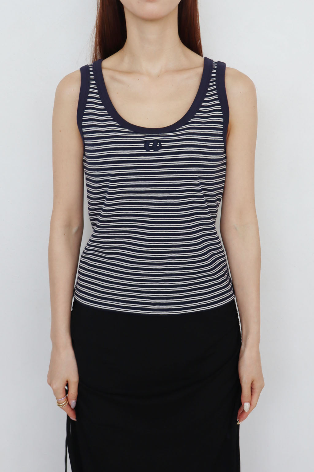 Embroidered Striped Tank Top Navy