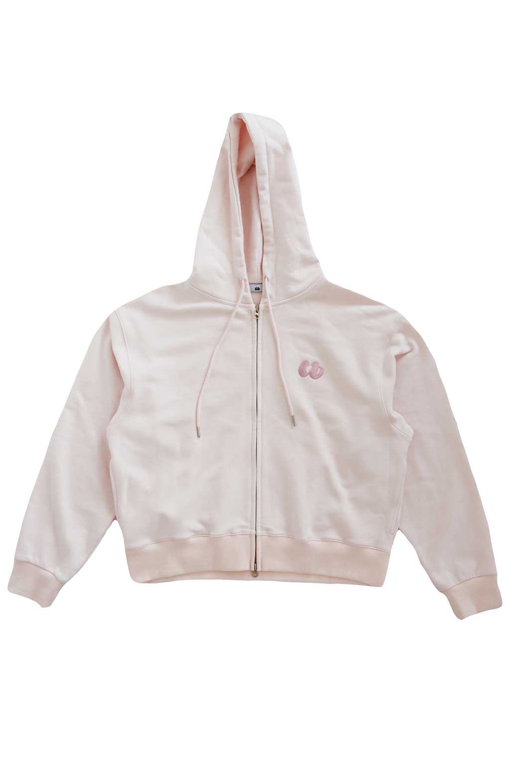 Embroidery Full Zip Hoodie Pink