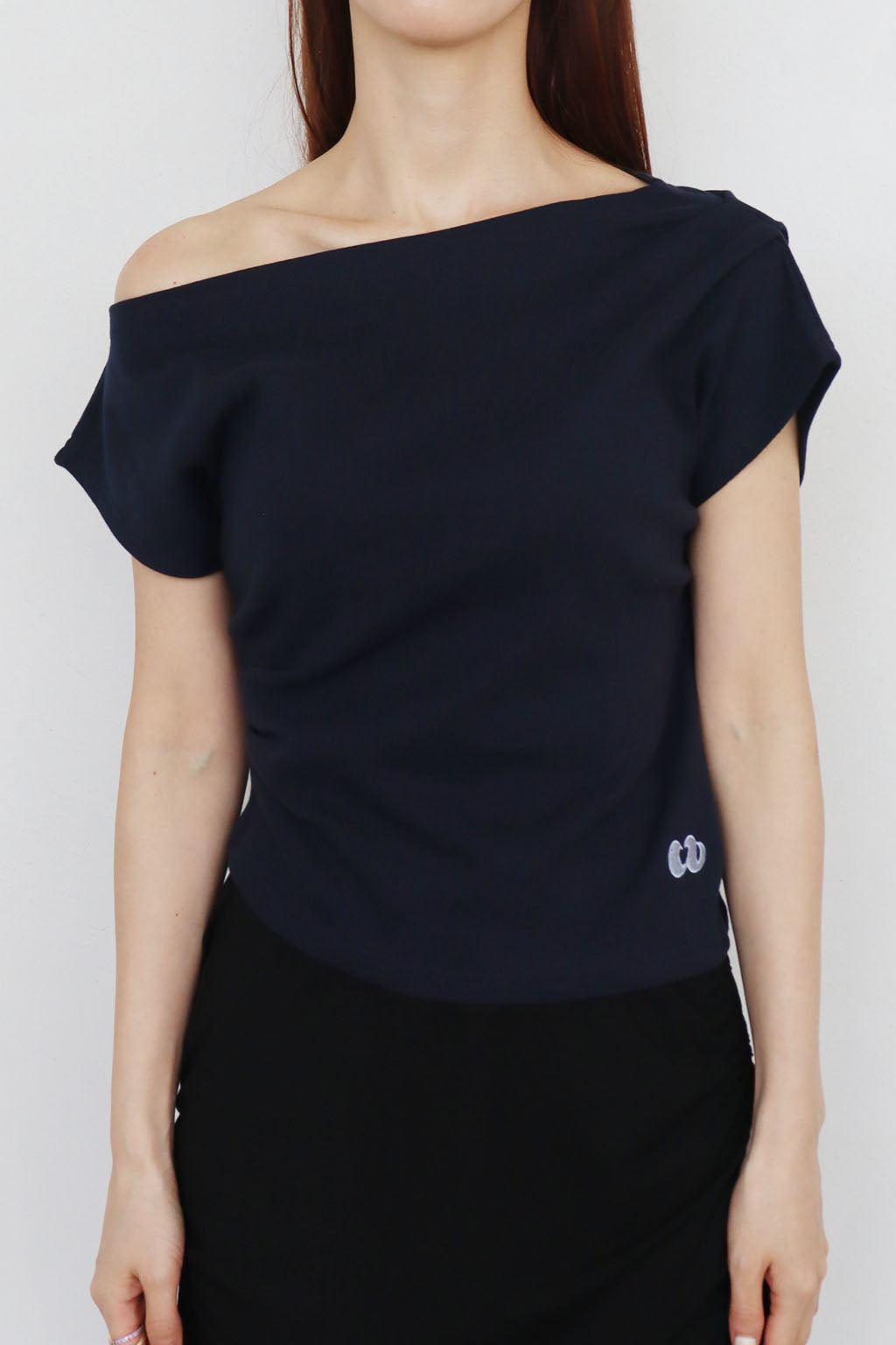 Off-Shoulder Gathered Top Navy