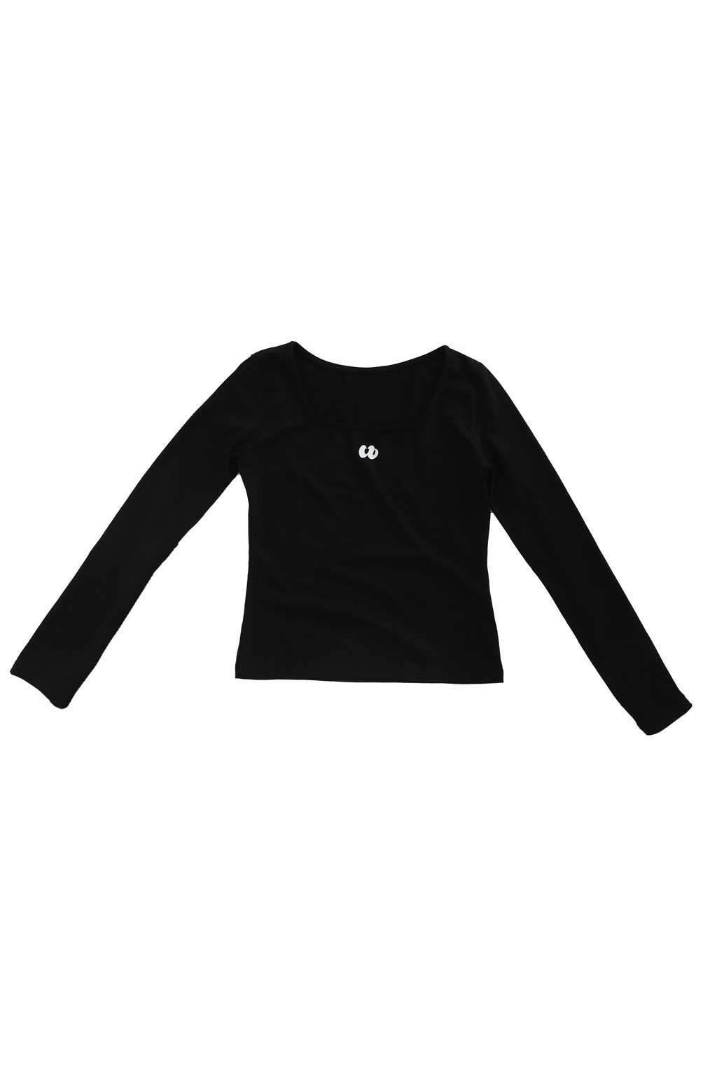 Square Neck Logo Printed Long Sleeve Top Black
