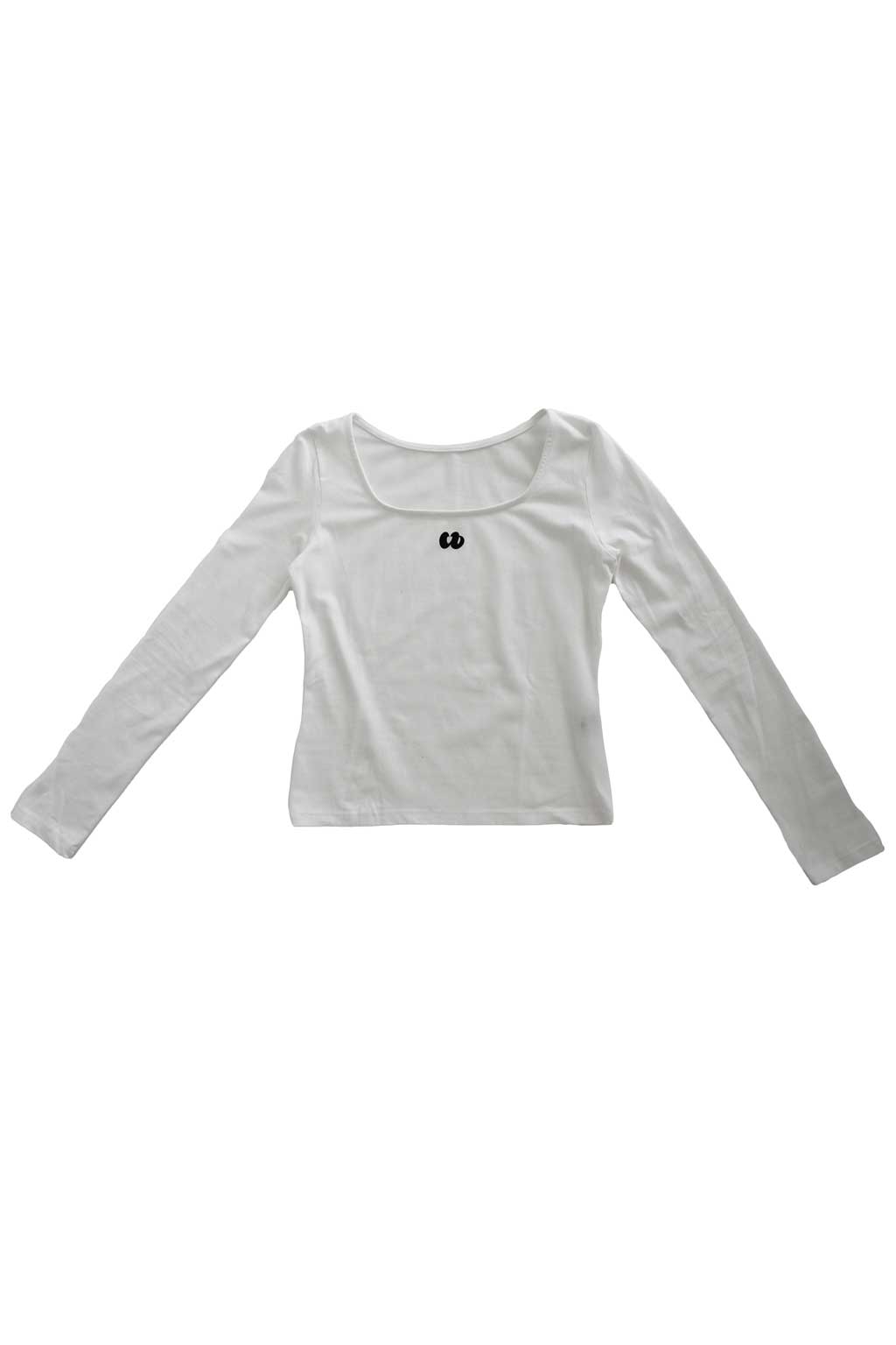 Square Neck Logo Printed Long Sleeve Top White