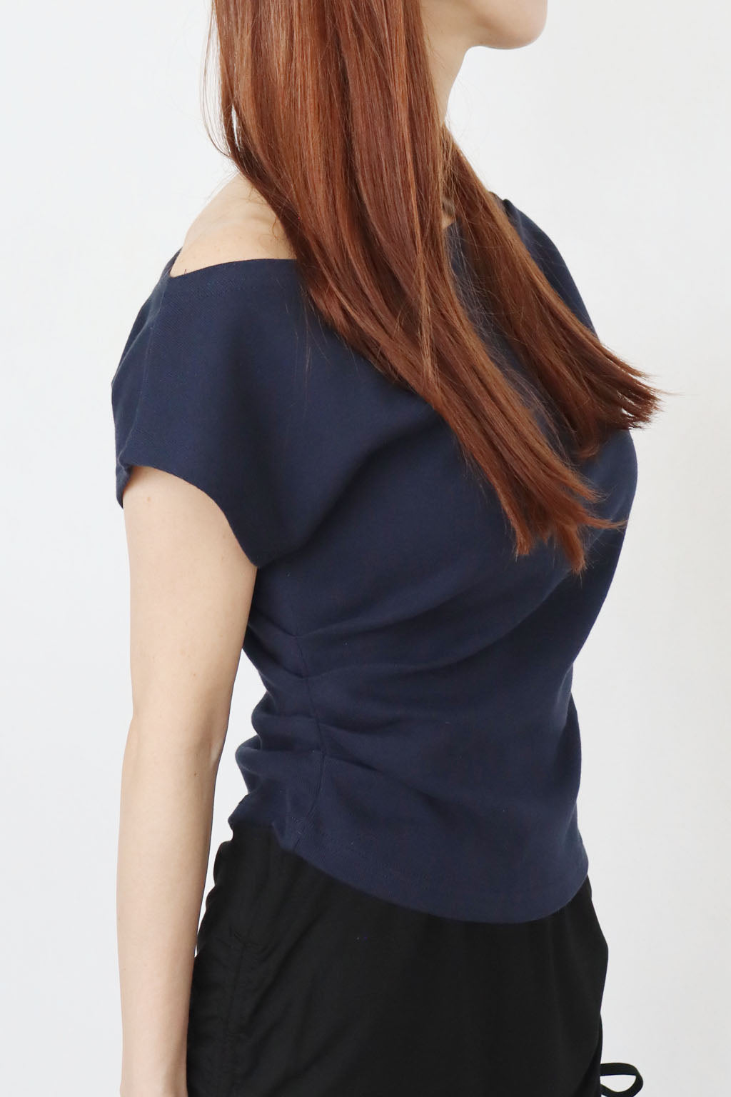 Off-Shoulder Gathered Top Navy