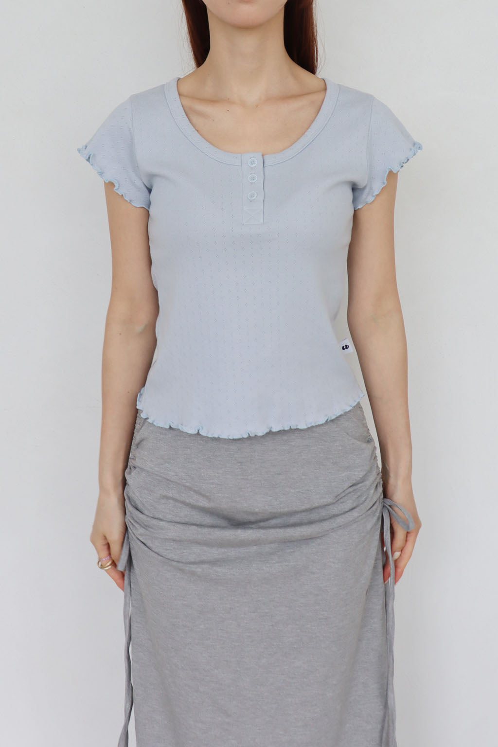 Mellow Hem Henry Neck Top Blue