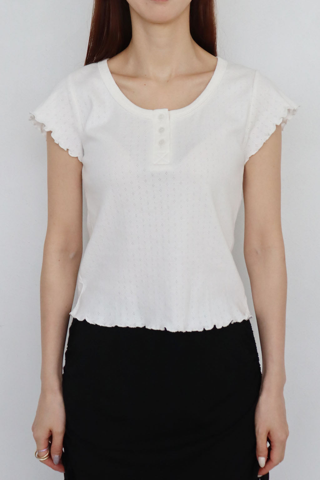 Mellow Hem Henry Neck Top White