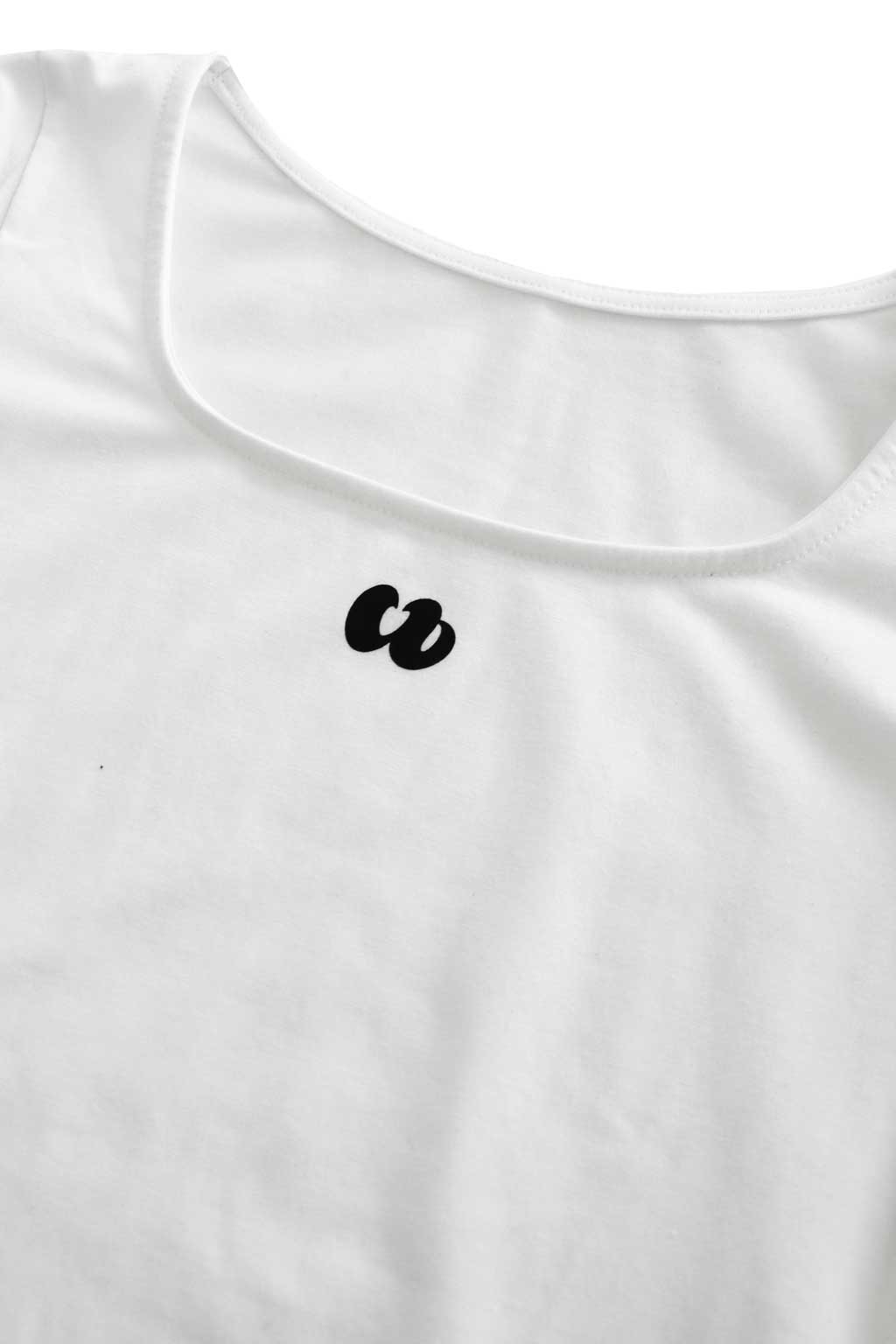 Square Neck Logo Printed Long Sleeve Top White