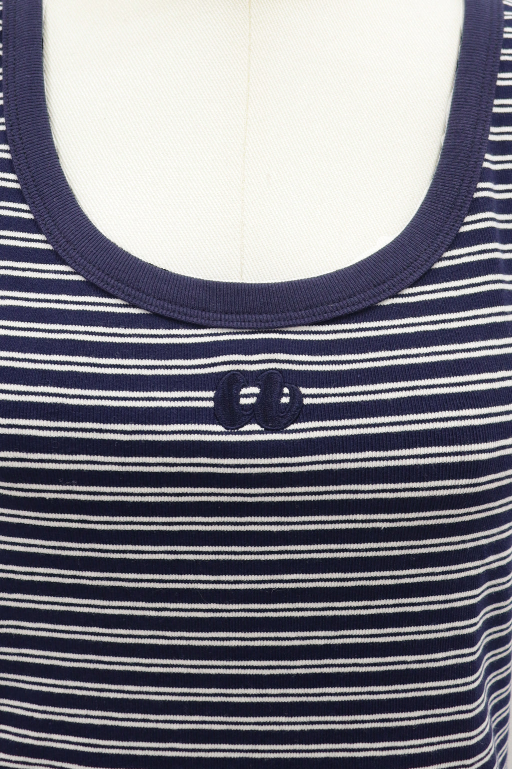 Embroidered Striped Tank Top Navy