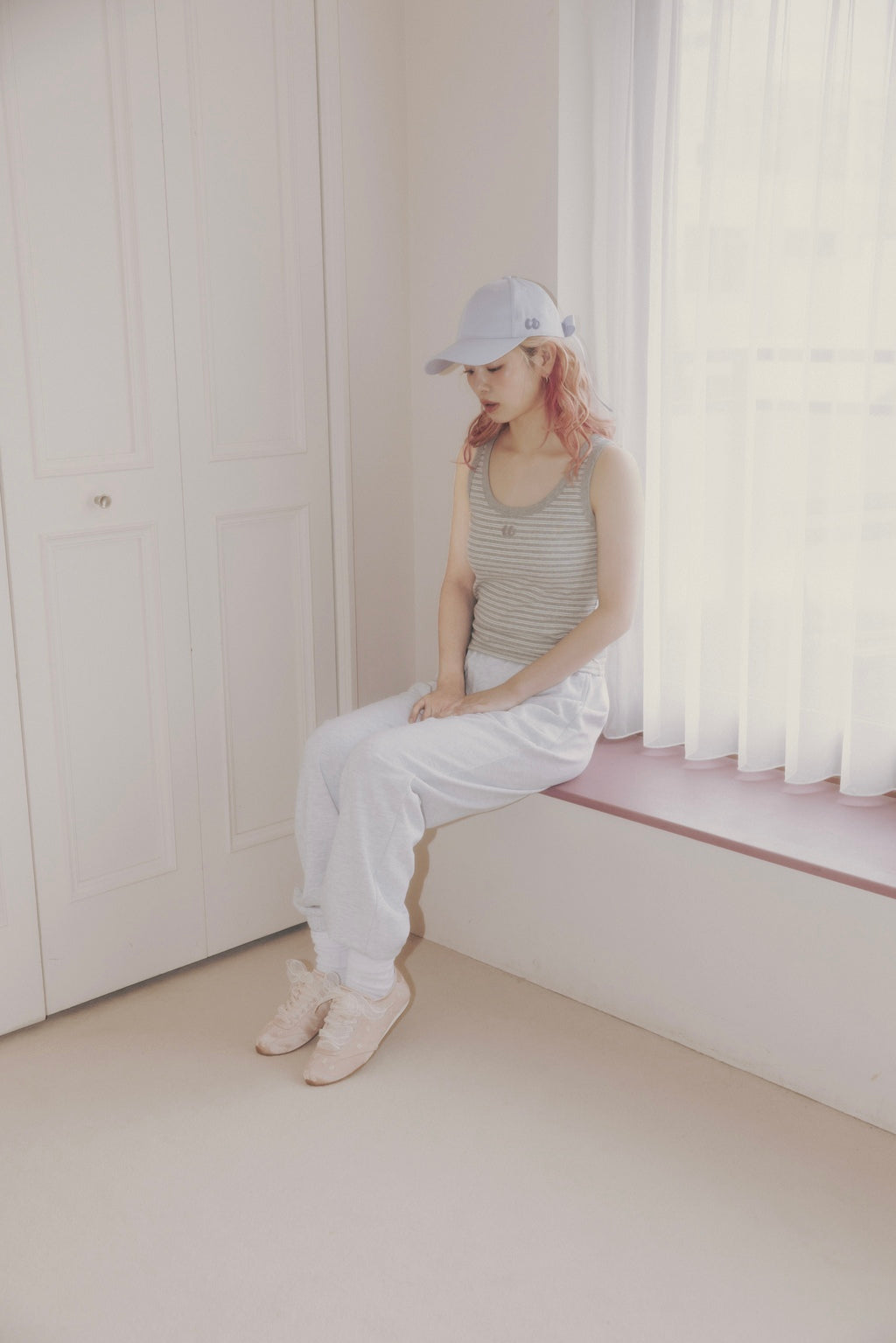 Embroidered Striped Tank Top Gray