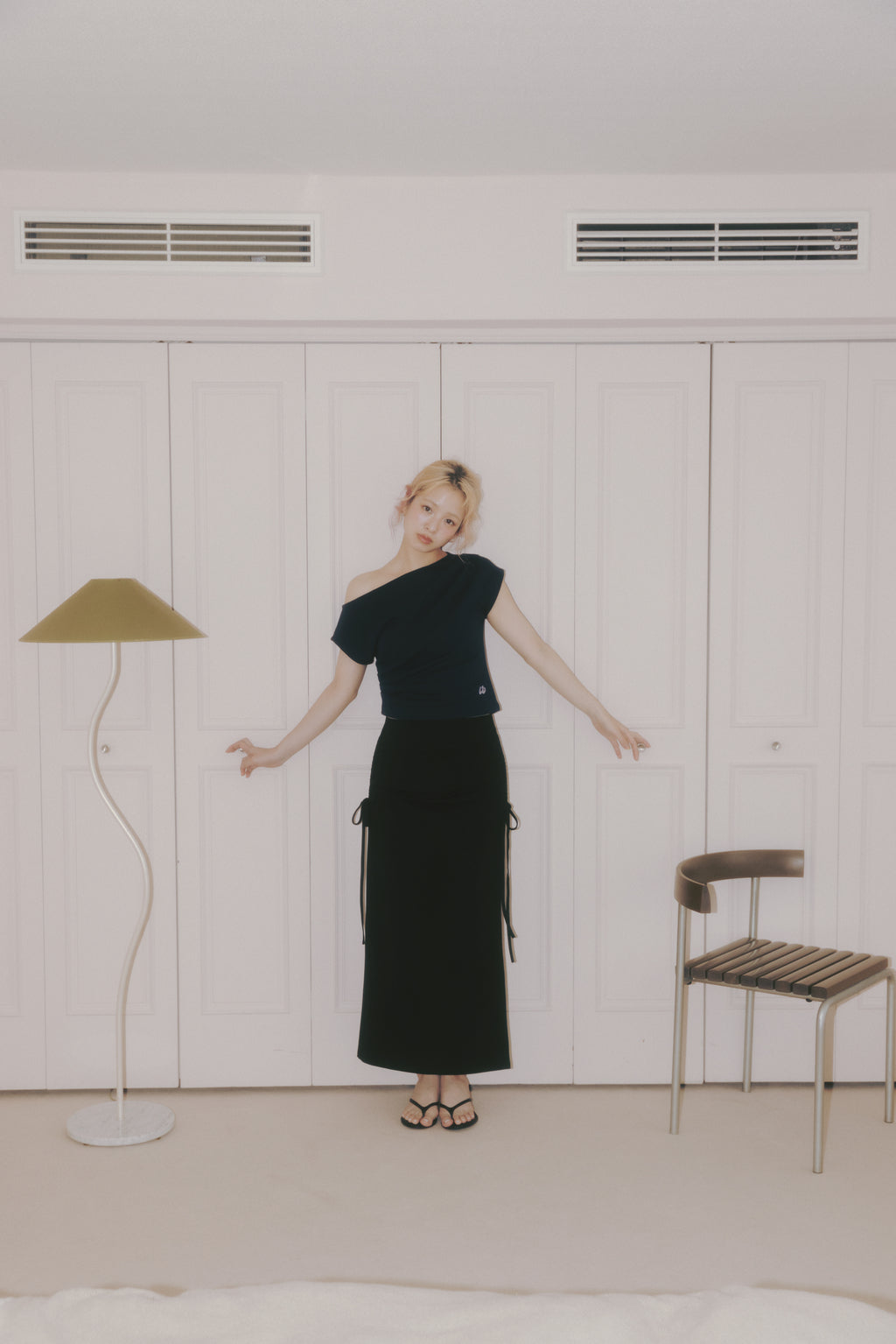 Off-Shoulder Gathered Top Navy