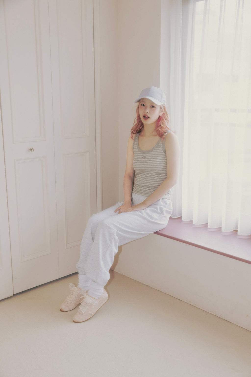 Embroidered Striped Tank Top Gray